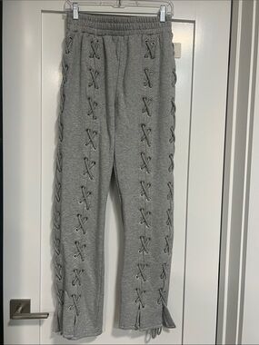 Gray Lace-Up Sweatpants